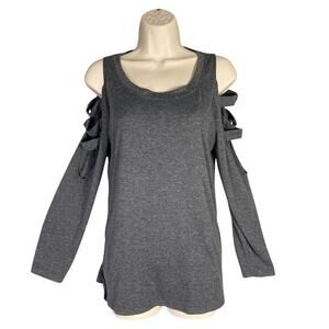 Women's Gray Open Shoulder Long Sleeve Blouse Size S‎ Casual Top